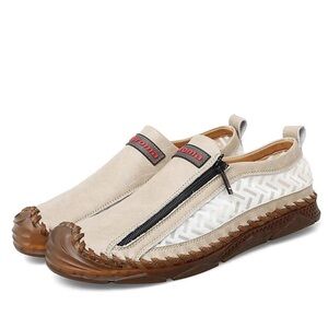 Spring And Summer Men Casual Leather Zipper Shoes Outdoor Lazy Shoe - Sz12